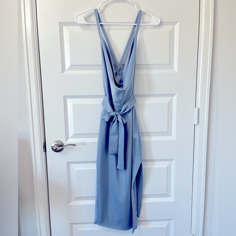 Satin Blue Midi Dress